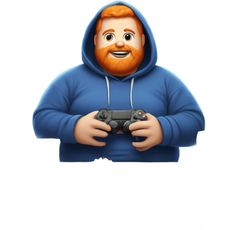 fat man with blue hoodie orange hair and beard that is the shape of the universe that plays games and eats alot of emoji