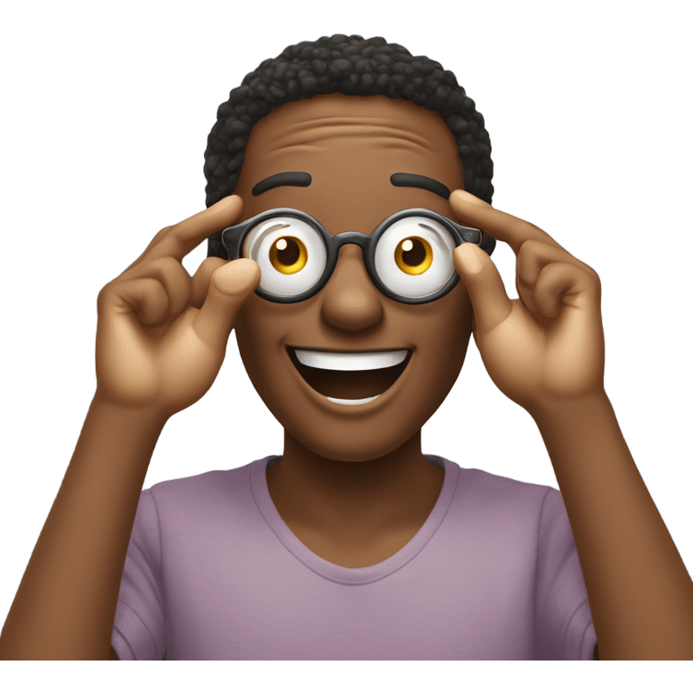 "Create an emoji representation of a joyful celebration gesture where both hands form circles in front of the eyes, mimicking glasses. The design should focus on the playful and fun energy of the gesture."






 emoji