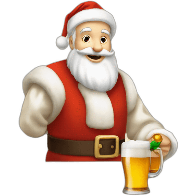 Père Noël qui offre un verre de bière à un enfant comme cadeau emoji