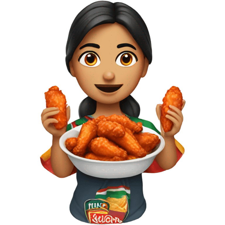 Mexican girl eating hot winga emoji