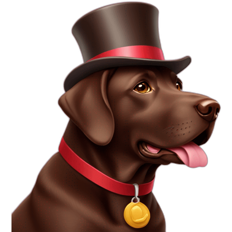 Chocolate labrador with a top hat emoji