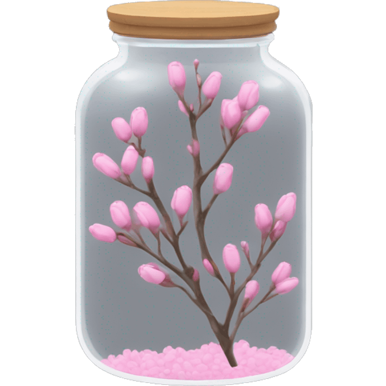 Delicate twig with pink buds in a transparent jar emoji