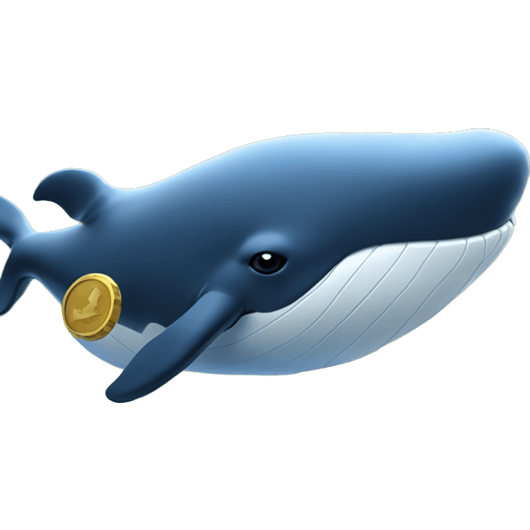 A giant whale wearing a golden crown, with a crypto coin floating above its head, surrounded by smaller crypto tokens swimming around. emoji