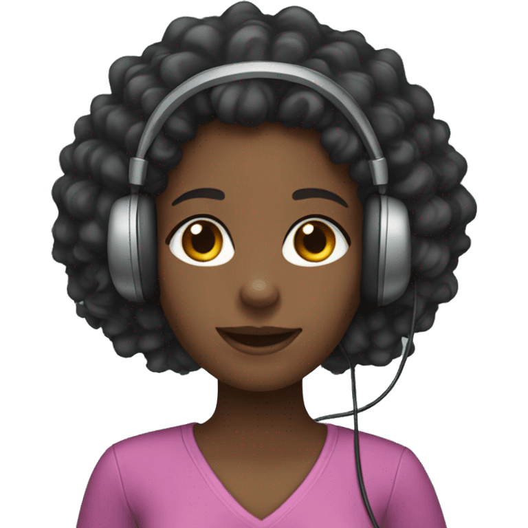 Black girl curly hair wearing headset emoji