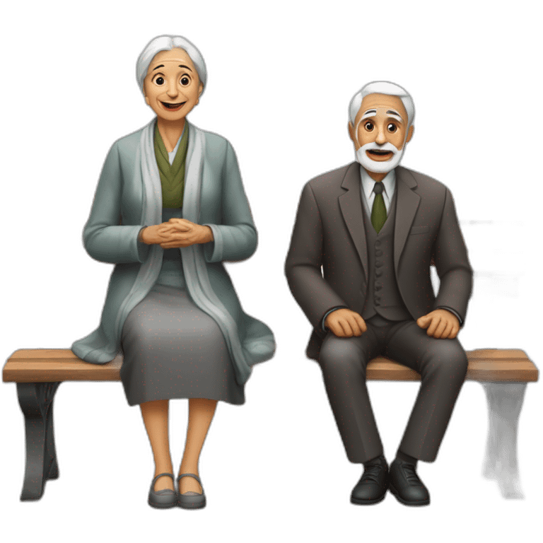 elder sardar men with his wife sitted on bench  emoji