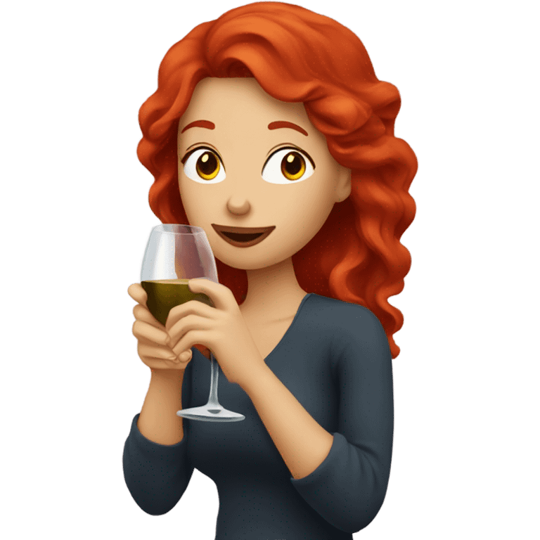 Red headed woman drinking wine emoji