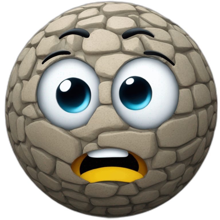 3d sphere with a cartoon cobblestone texture with big thoughtful eyes emoji