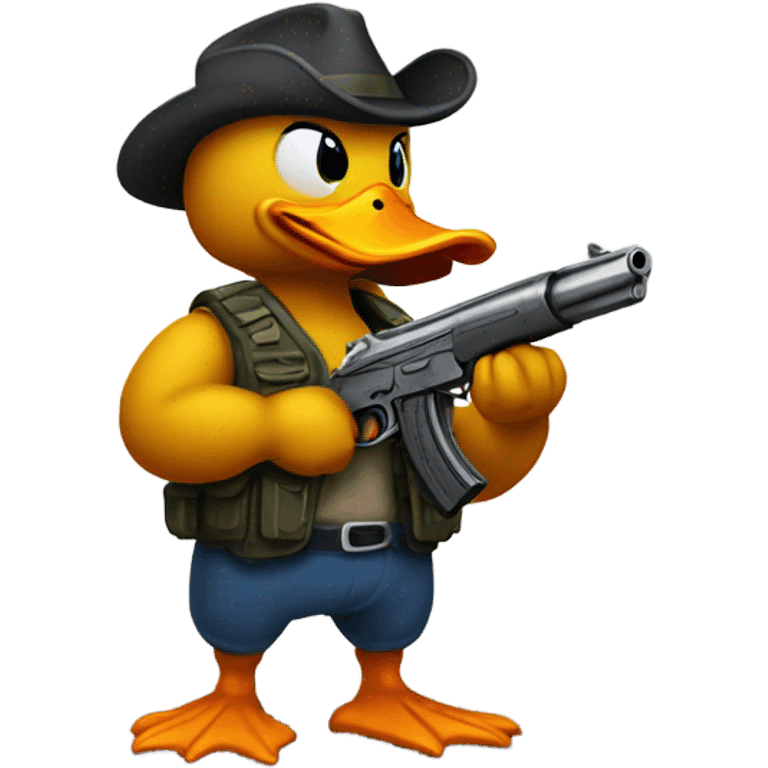 Duck has muscles with a gun emoji