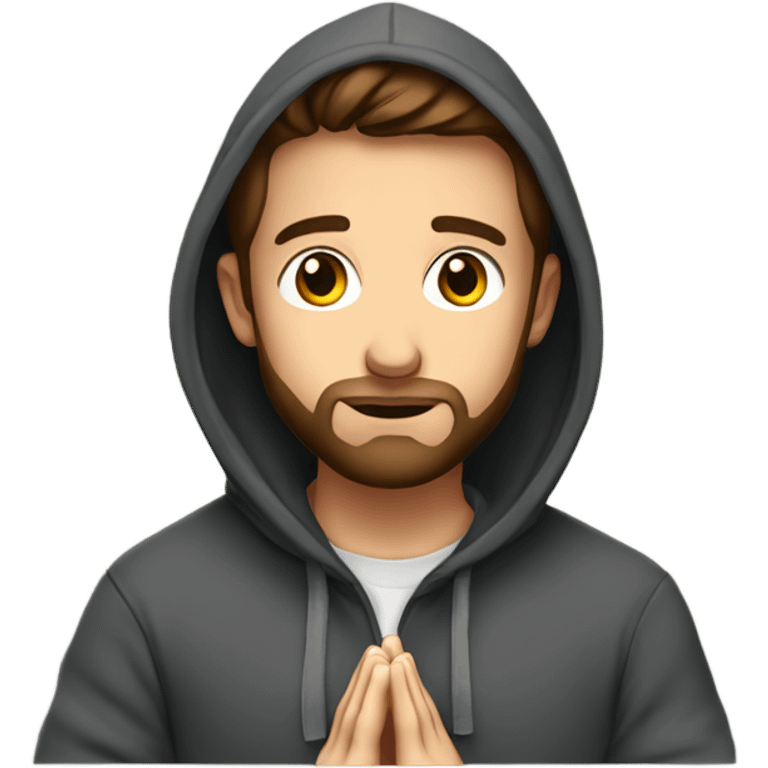 Handsome man with brown hairs and 3 days beard wearing a hoodie as he is praying emoji