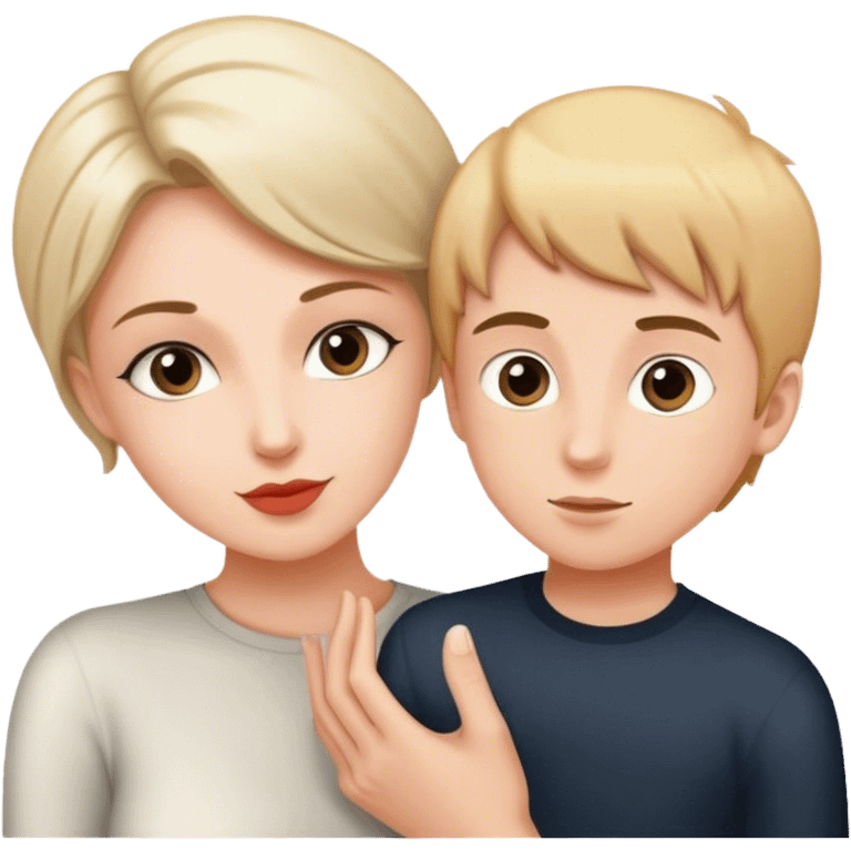 friend (women and boy) face to face make the pose with espion style emoji