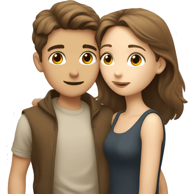 A pale brunette boy and a pale brown-haired girl kissing emoji