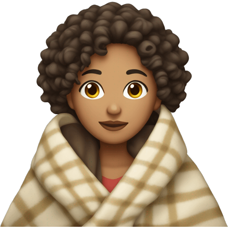 Short curly Latina with olive skin tone wrapped in a cozy blanket  emoji