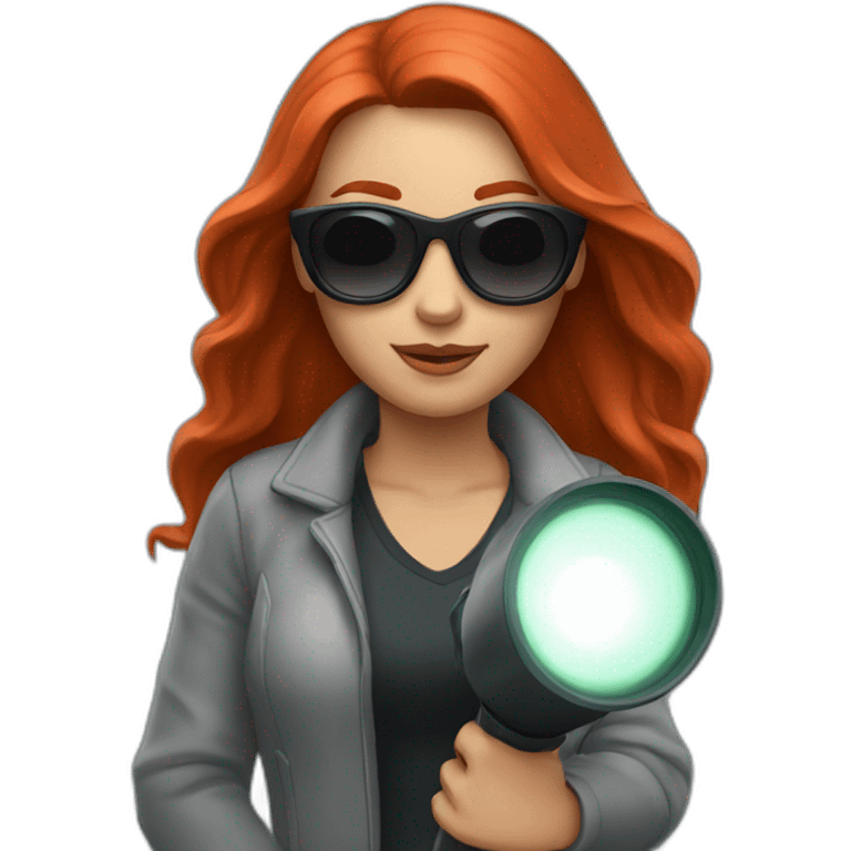 woman-with-long-red-hair-sunglasses-holding-flashlight emoji