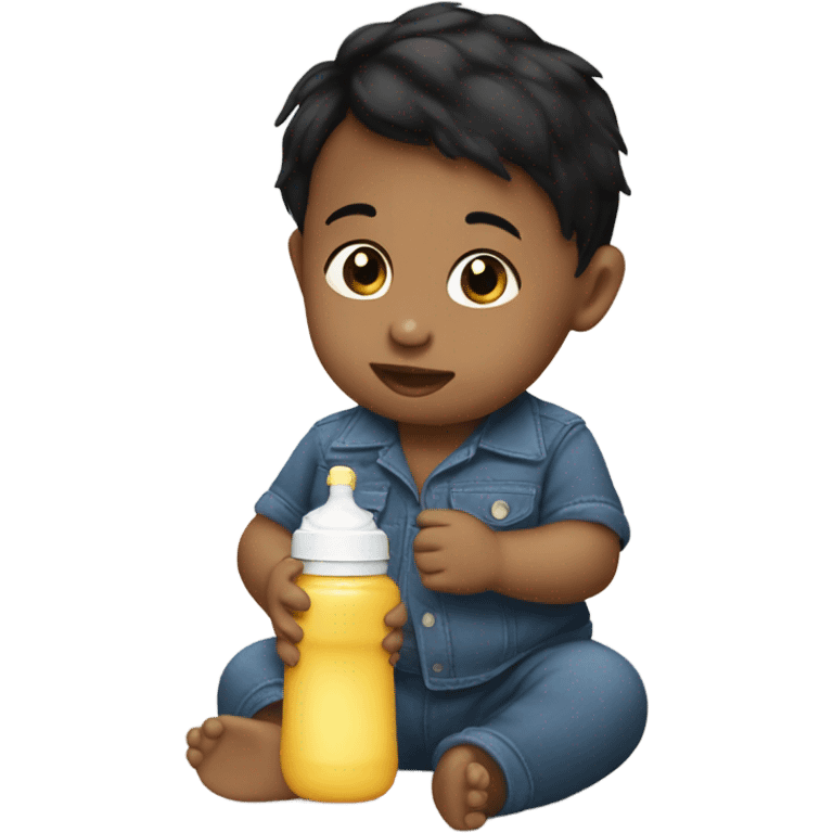 Baby with black hair drinking baby bottle  emoji