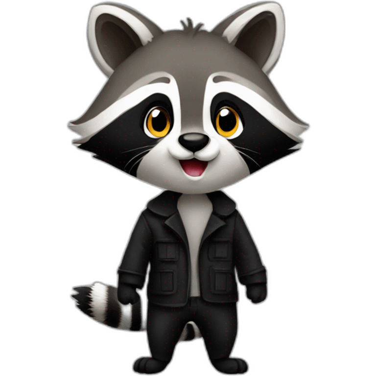 A raccoon who has a black coat and he puts emoji