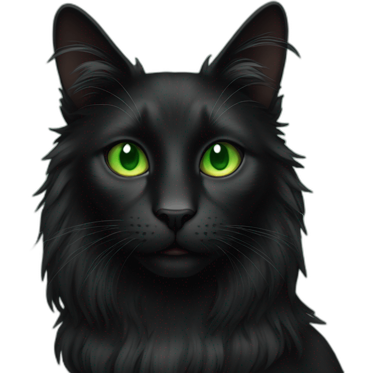 Long hair black cat with green eyes emoji