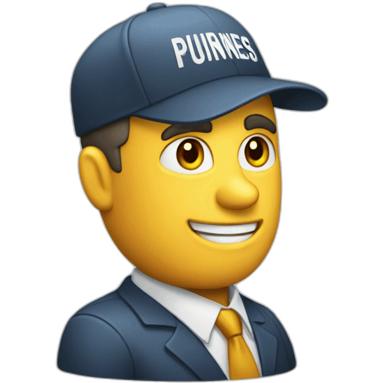 Businessman with a cap writes "Parlons Business" emoji