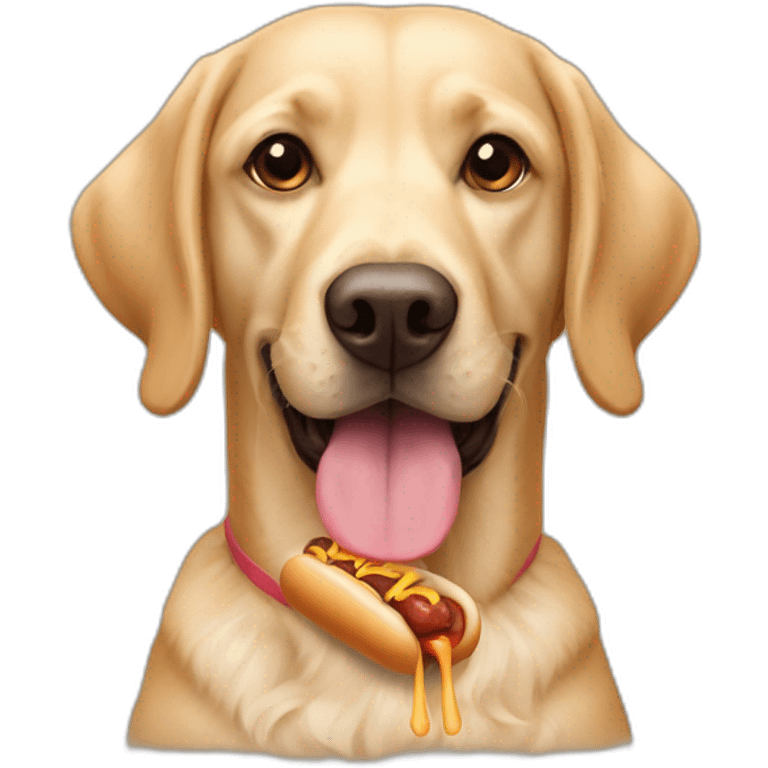 Labrador dog sitting on a poodle, eating a hotdog emoji