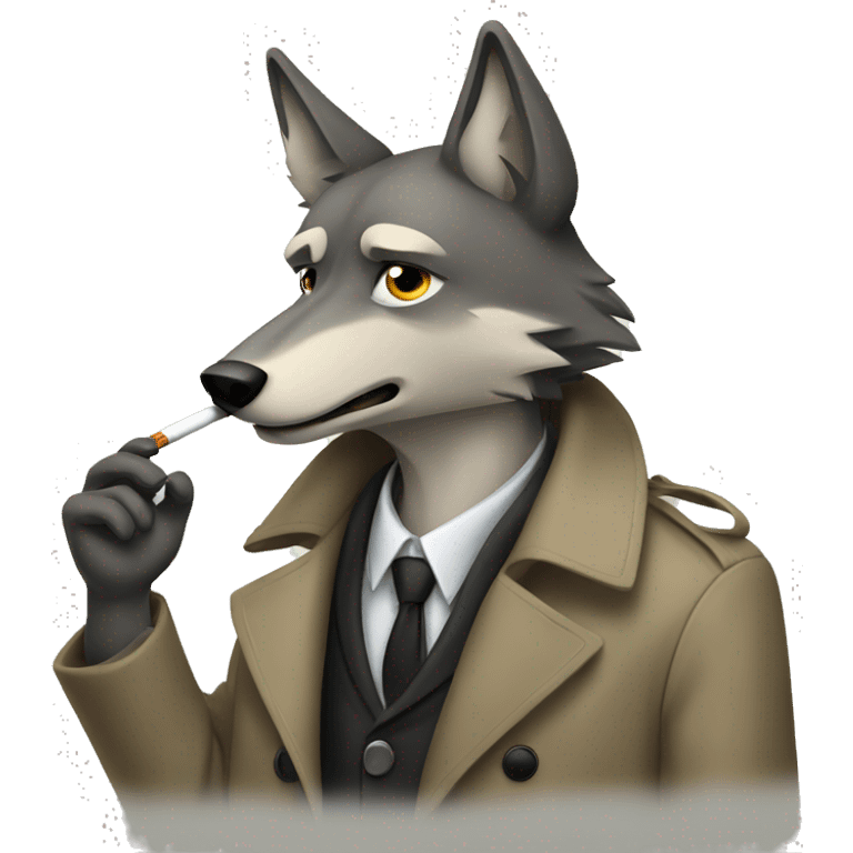 Wolf wearing a trench coat smoking a cigarette emoji