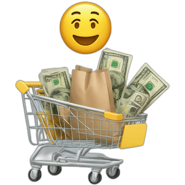 Mrbest with a shopping cart with dollars inside emoji