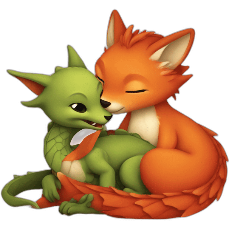 dragon cuddling a fox emoji