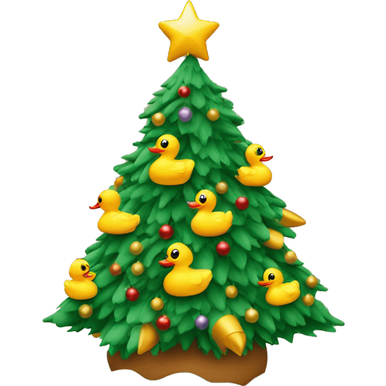 Christmas tree with rubber duckies as the ornaments emoji