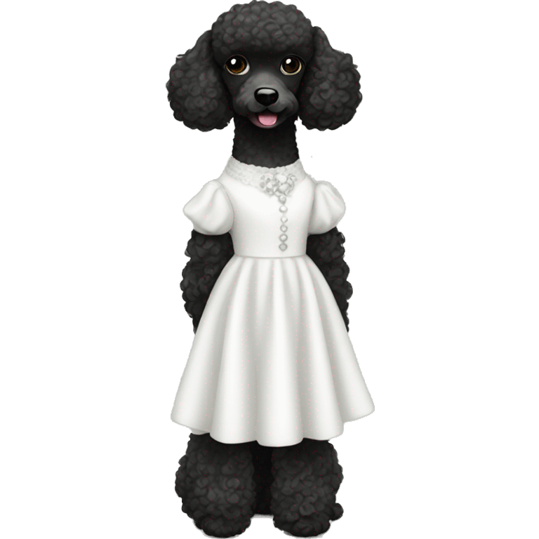 Mini black poodle in white dress emoji