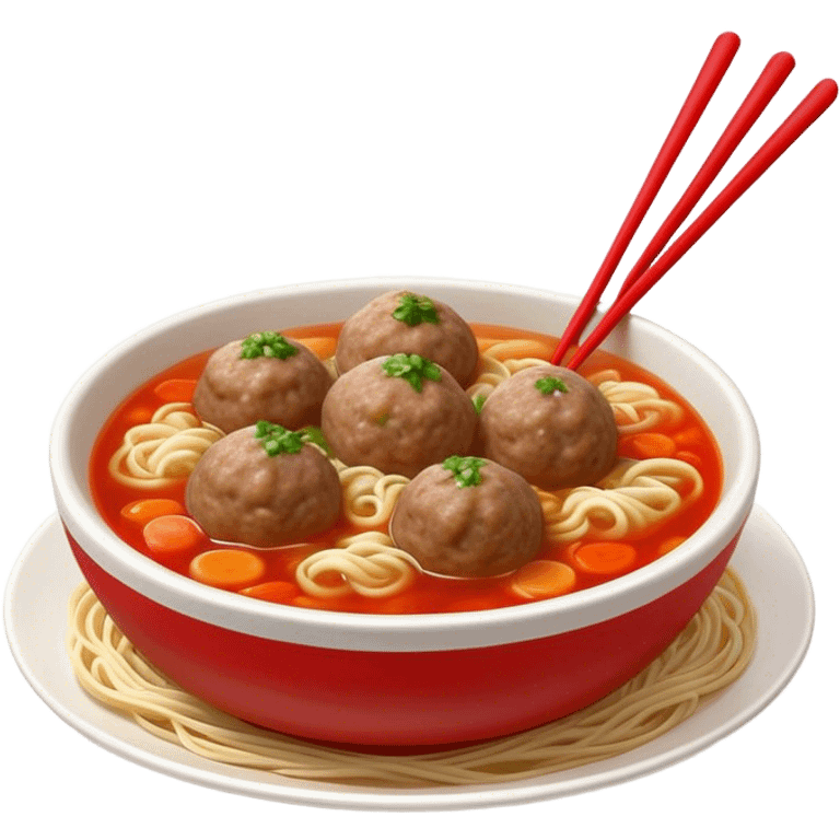 Cinematic Realistic Bakso Dish Emoji, showcasing savory meatball soup with noodles rendered with detailed textures and warm, inviting lighting. emoji