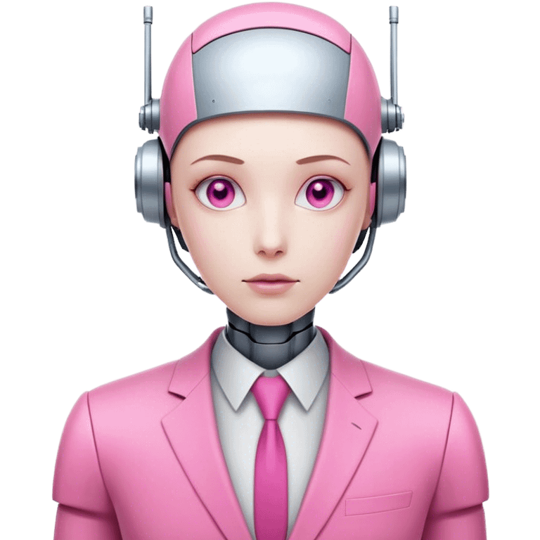 human-looking like robot offie worker in intensive pink color suit emoji