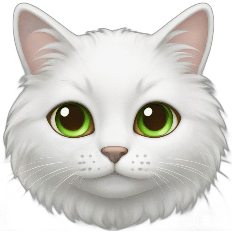 white fluffy cat with brown ears and green eyes emoji