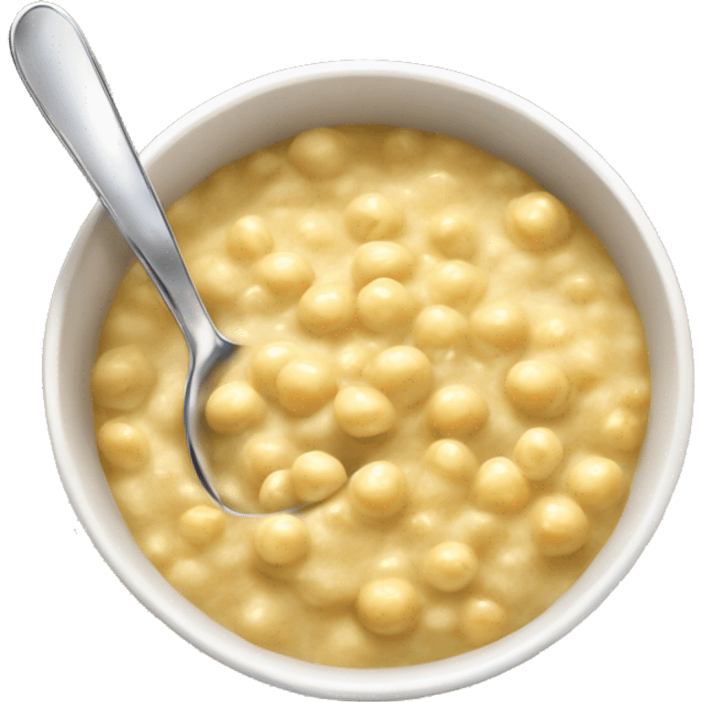 Yellow pea porridge in a bowl with a spoon - realism emoji