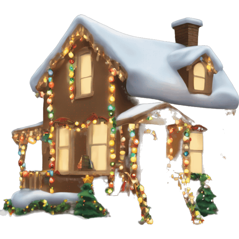 christmas house with lights on and garland emoji