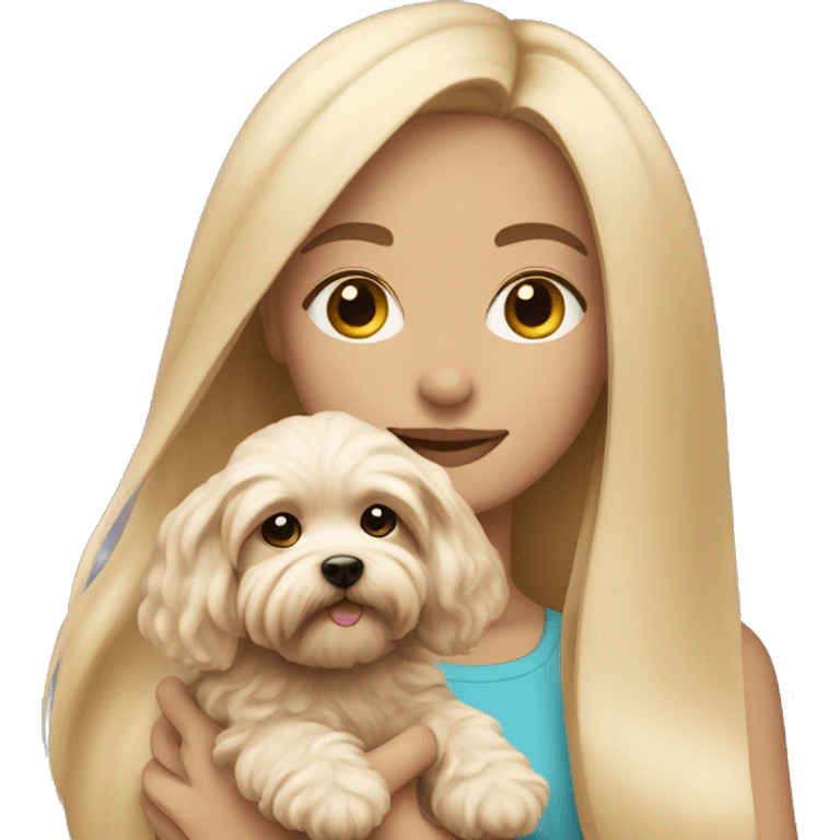 Blonde girl with long straight hair holding a maltipoo emoji