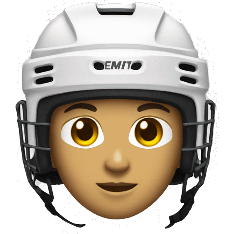 Hockey player with gold helmet and jersey emoji