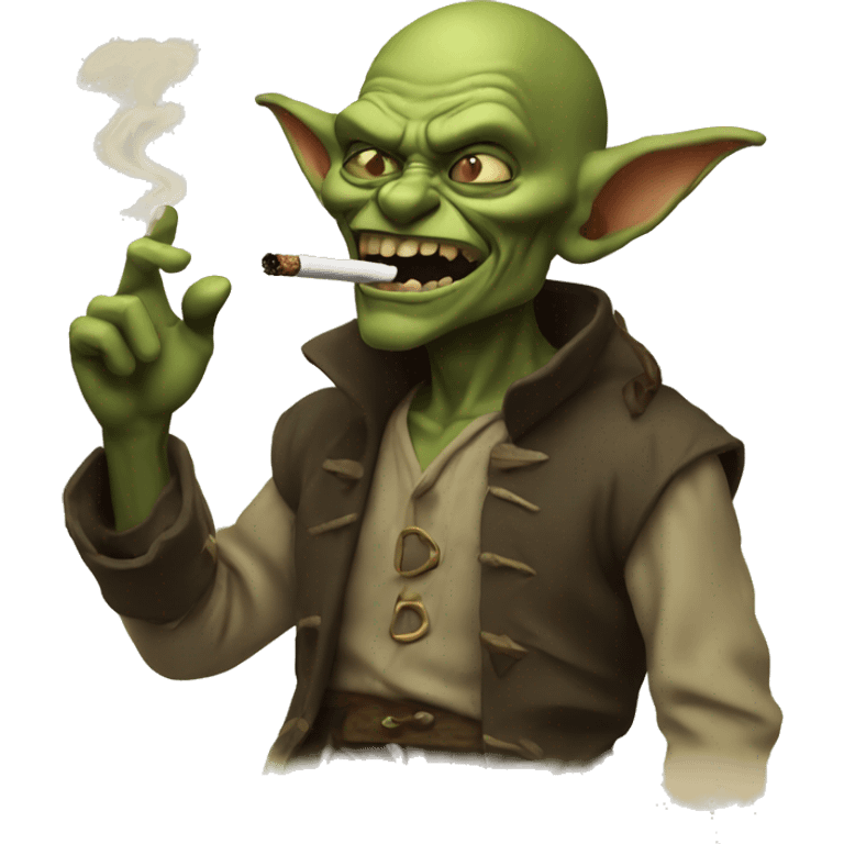 Goblin mocking and pointing you while smoking emoji