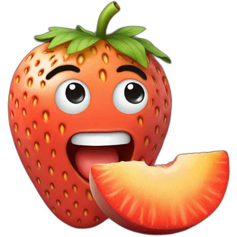 A strawberry eating a peach emoji