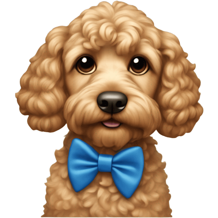 Apricot Cockapoo dog with blue bowtie to the right emoji