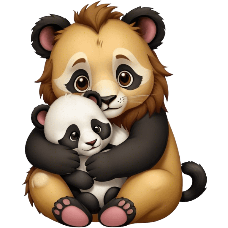 Cute Lion hug panda baby emoji