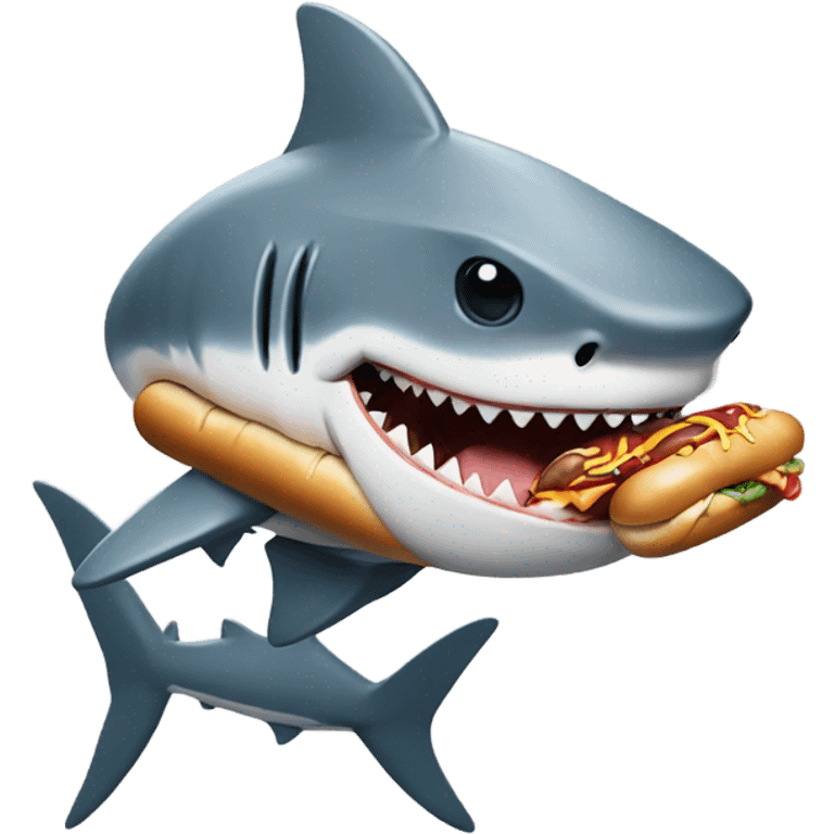 shark wearing a hoodie eating a hotdog emoji