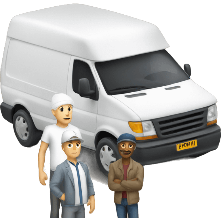 a white van and a man with white cap standing next of it emoji