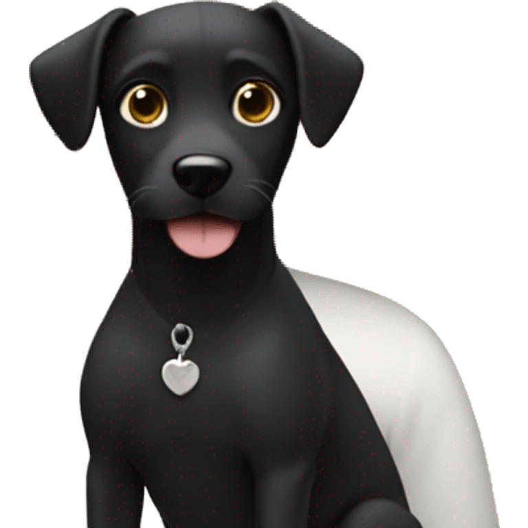 A girl with straight blond hair with a black dog with white breasts emoji