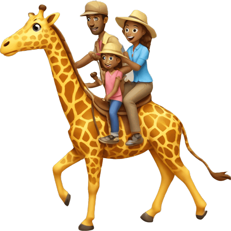 family riding giraffe emoji