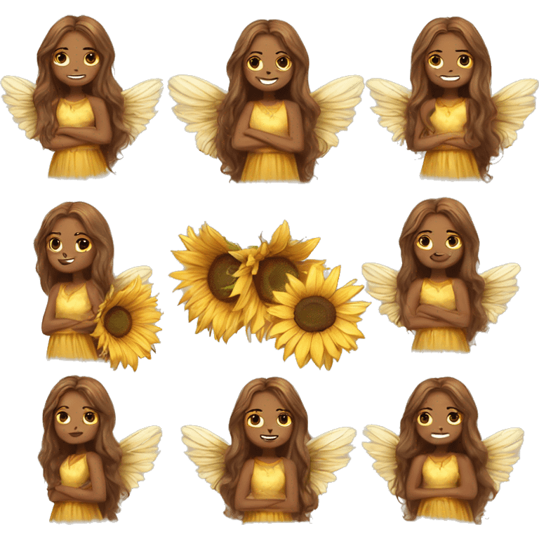 big wings, sunflower, Beautiful, fairy, gold, brown, long hair emoji