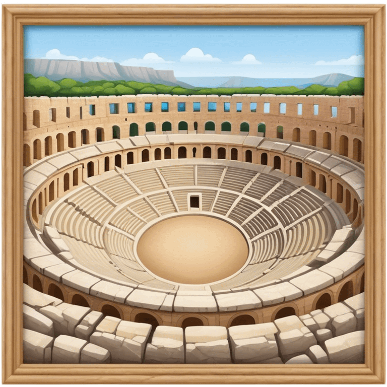 Cinematic Realistic Pula Arena Landmark Emoji, showcasing the ancient Roman amphitheater rendered with detailed weathered stone textures and dramatic lighting. emoji