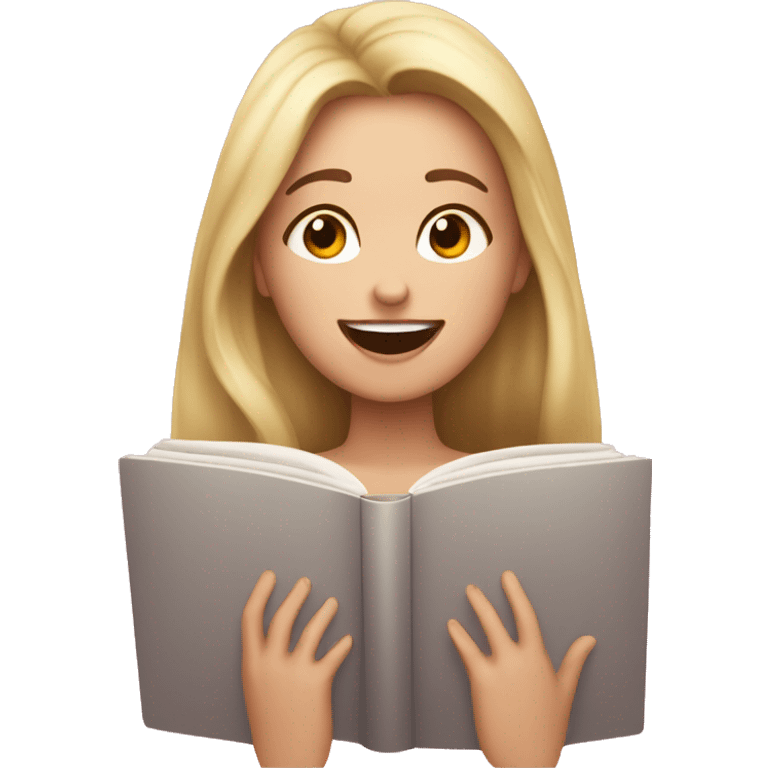 A white girl blushing while reading a romance novel emoji