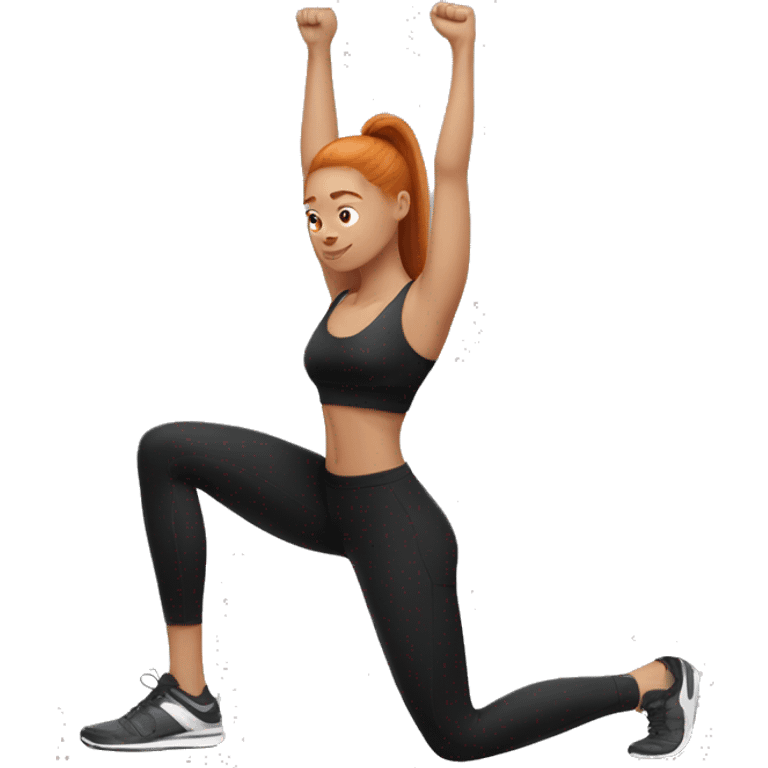 Ginger straight hair girl in black gym fit stretching  emoji