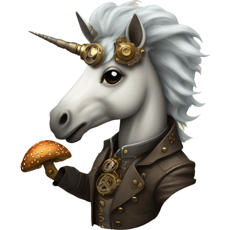 Steampunk unicorn eating mushrooms emoji