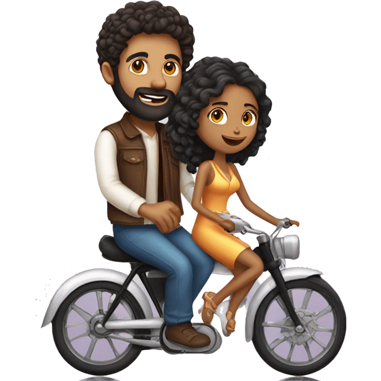 indian girl with curly hair marrying indian guy with straight hair and beard riding bike emoji