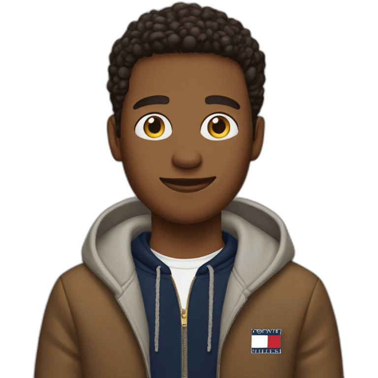 Brown guy with Tommy Hilfiger hoodie emoji