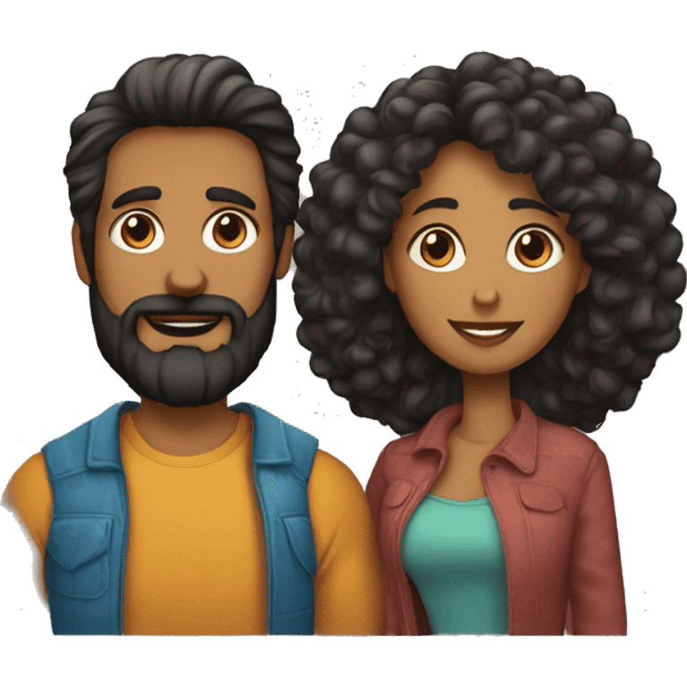 Pareja hombre barba y mujer pelo largo con perro pelo negro  emoji